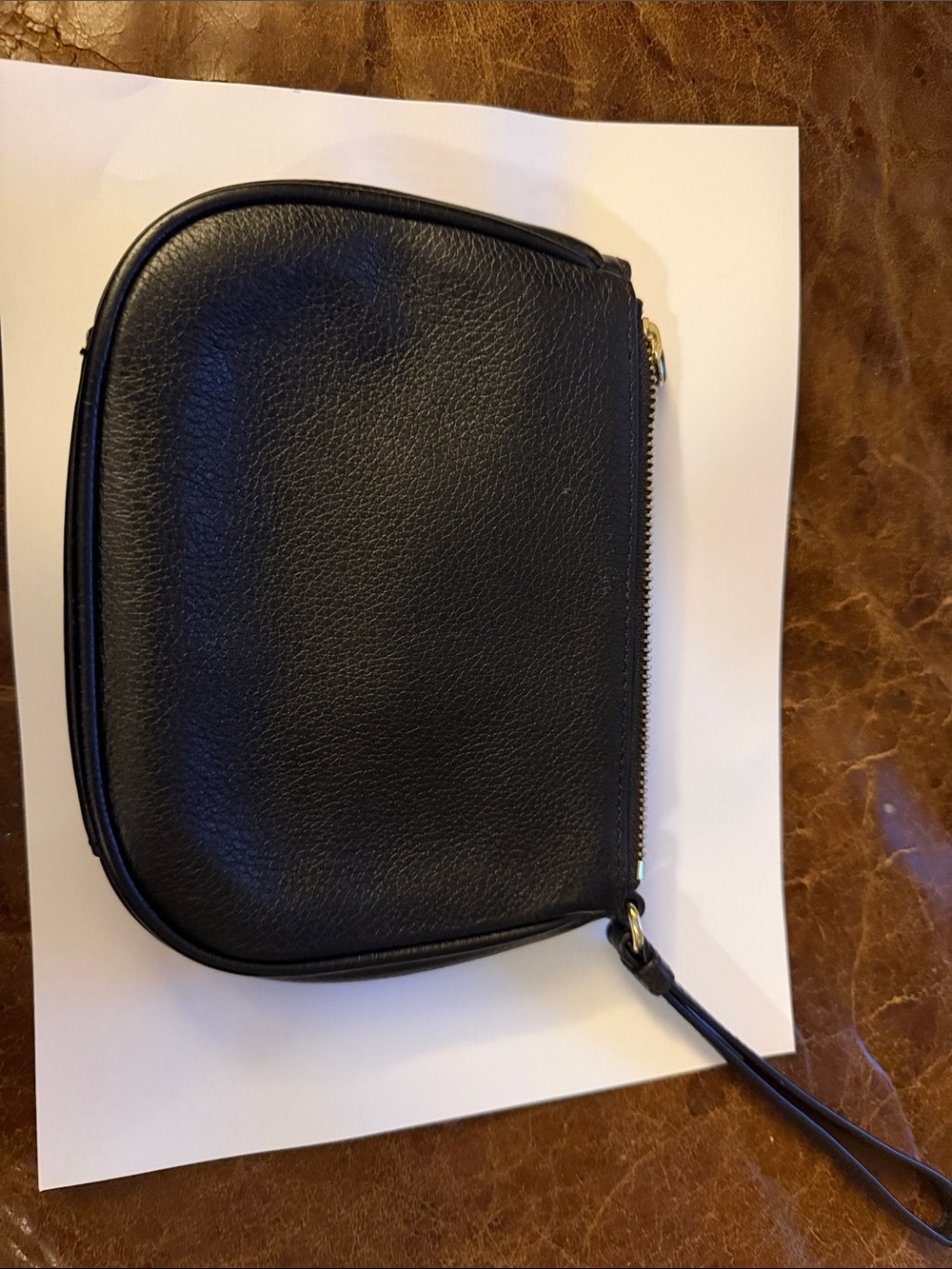 Talbots Black Pebbled Leather Wristlet Pouch Clutch Gold Hardware